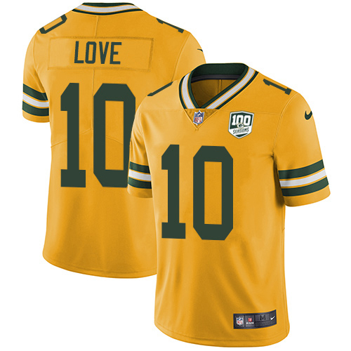 Nike Packers #10 Jordan Love Yellow Youth 100th Season Stitched NFL Limited Rush Jersey